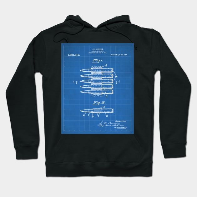 Bullet Cartridge Carrier Patent - Gun Lover Workshop Art - Blueprint Hoodie by patentpress